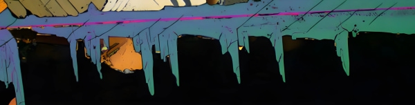 Colorful abstract patterns with drips and shadows.